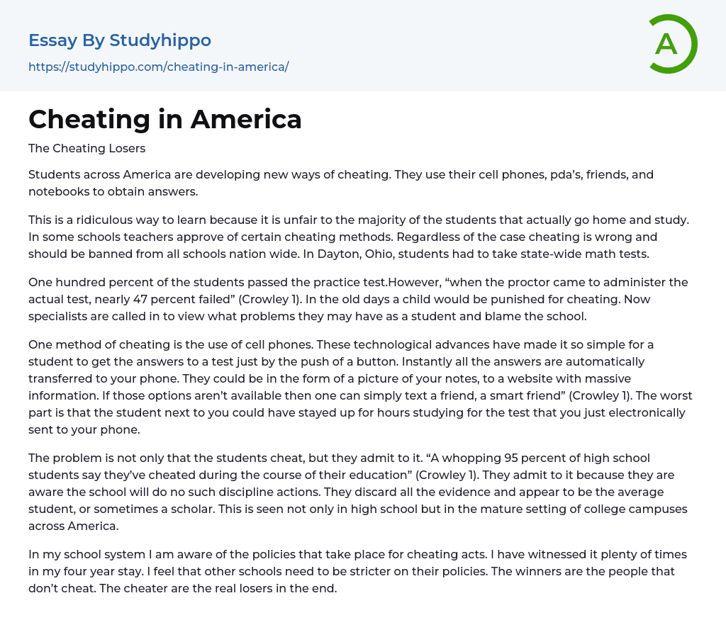 Cheating in America Essay Example