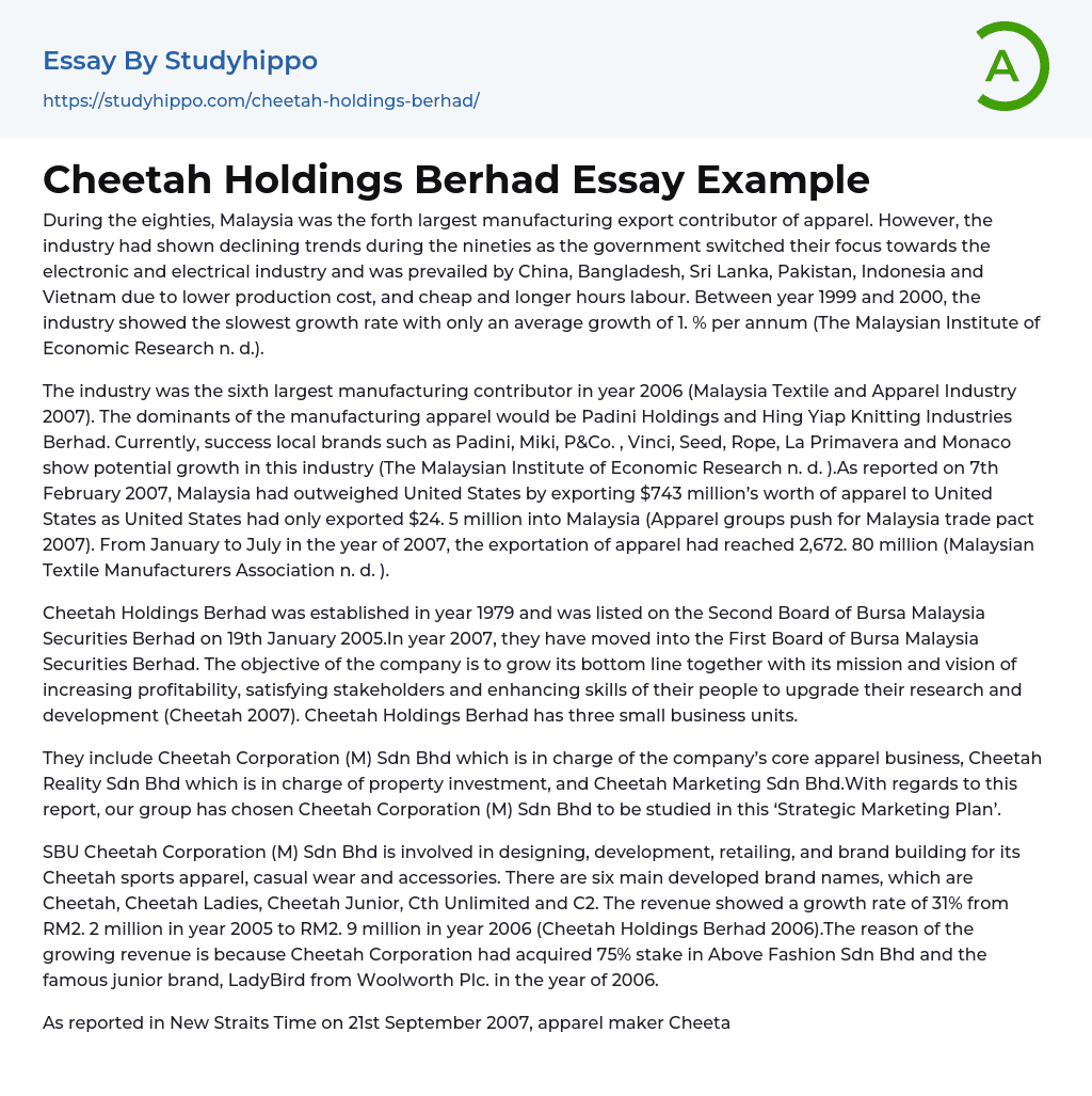 Cheetah Holdings Berhad Essay Example