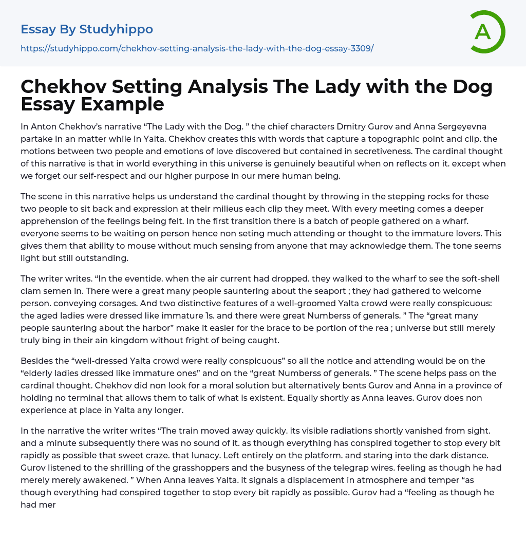 Chekhov Setting Analysis The Lady with the Dog Essay Example