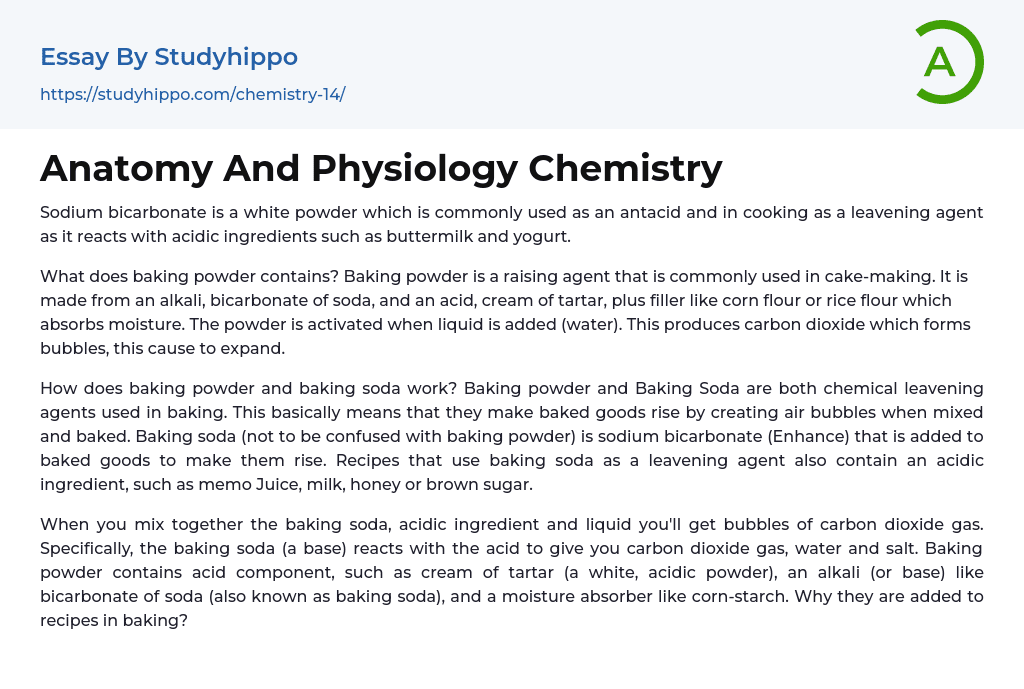 Anatomy And Physiology Chemistry Essay Example