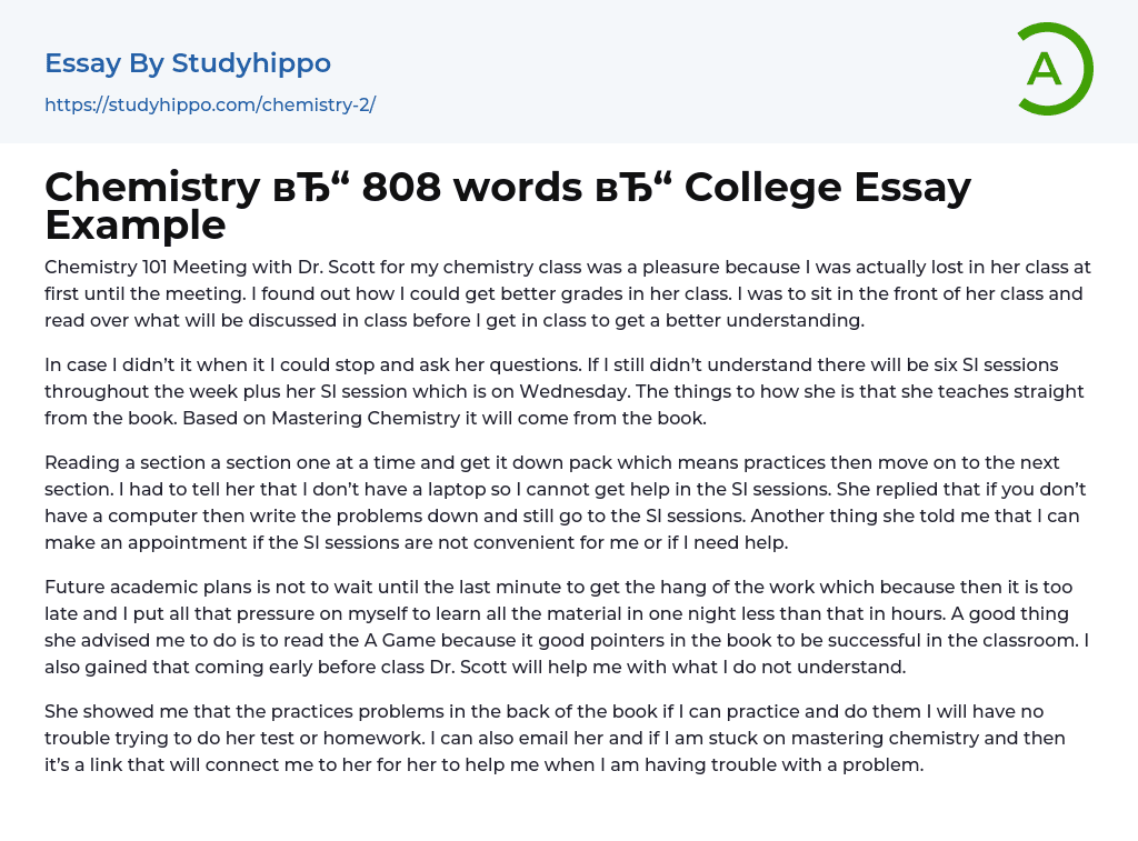 Chemistry 808 words College Essay Example