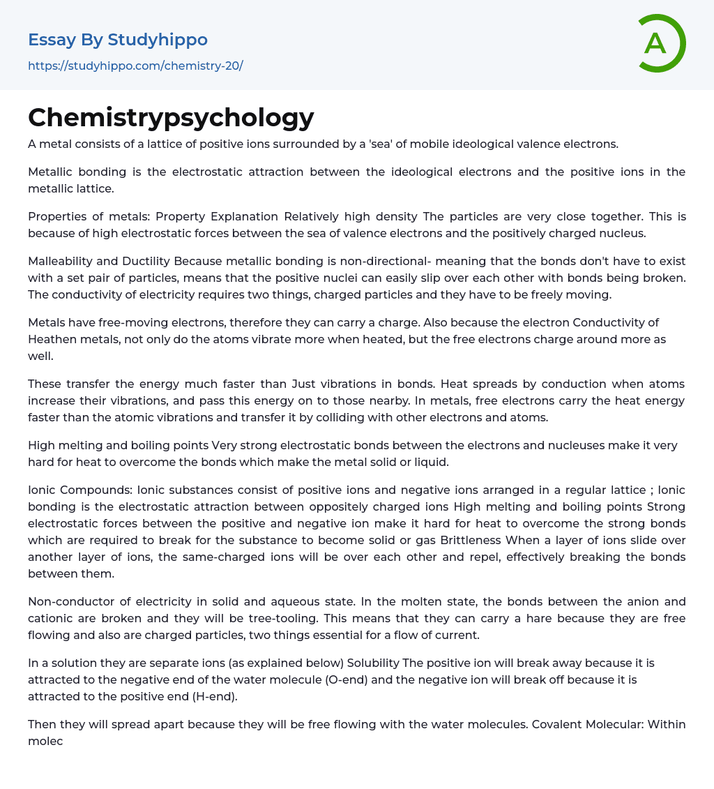 Chemistrypsychology Essay Example