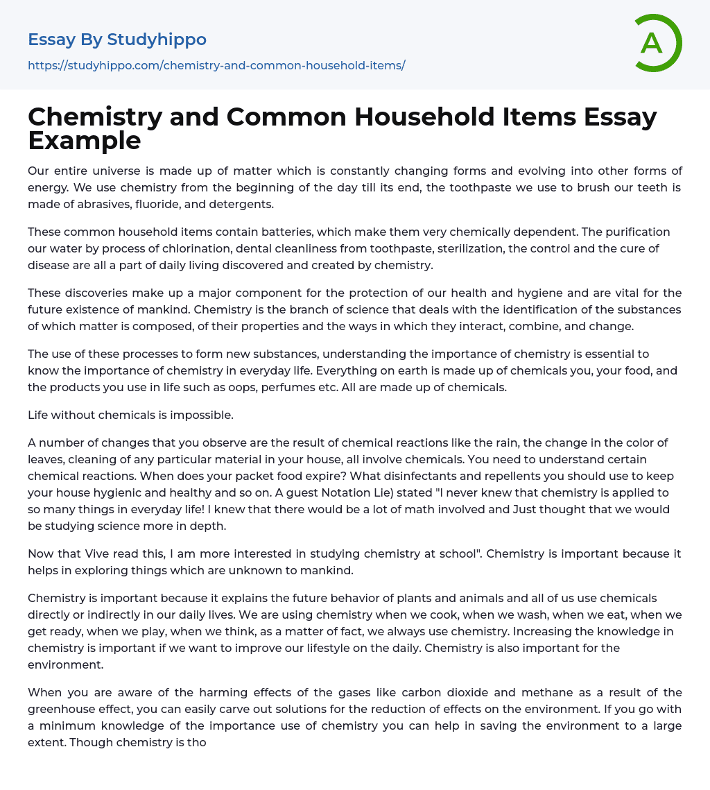 Chemistry and Common Household Items Essay Example