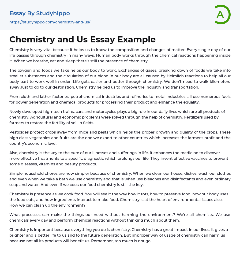 Chemistry and Us Essay Example