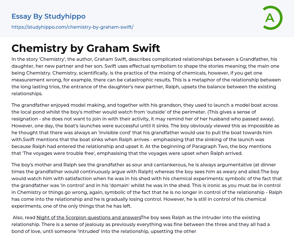 Chemistry by Graham Swift Essay Example