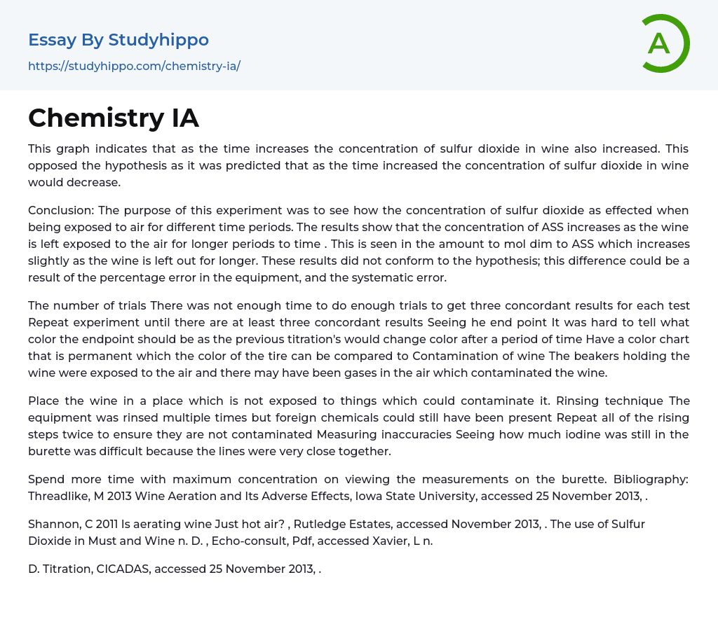 Chemistry IA Essay Example