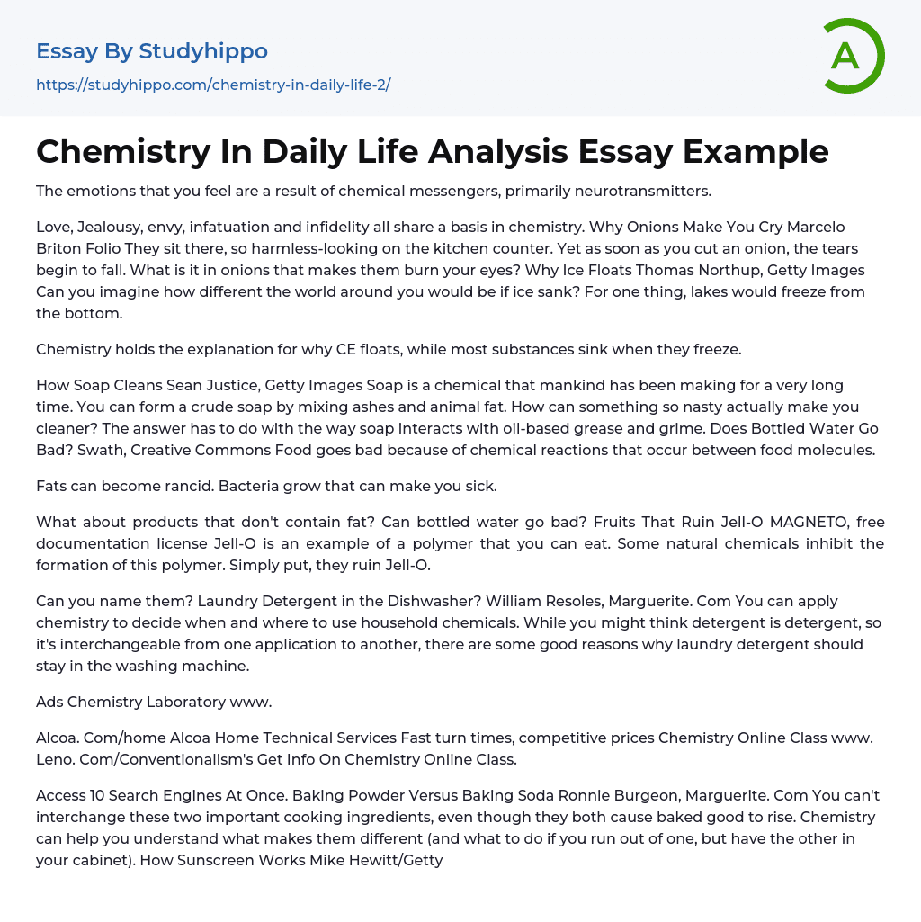 Chemistry In Daily Life Analysis Essay Example