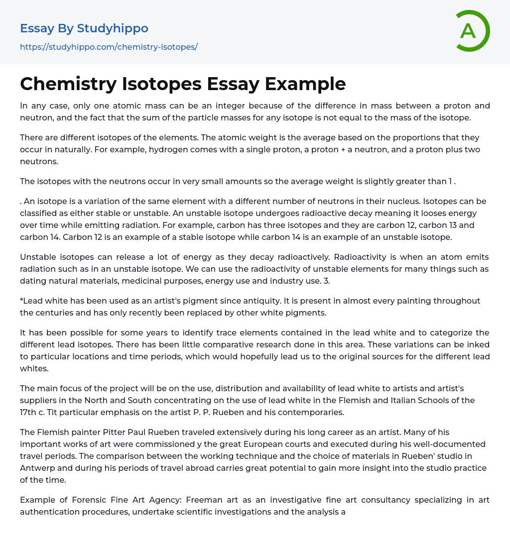 Chemistry Isotopes Essay Example
