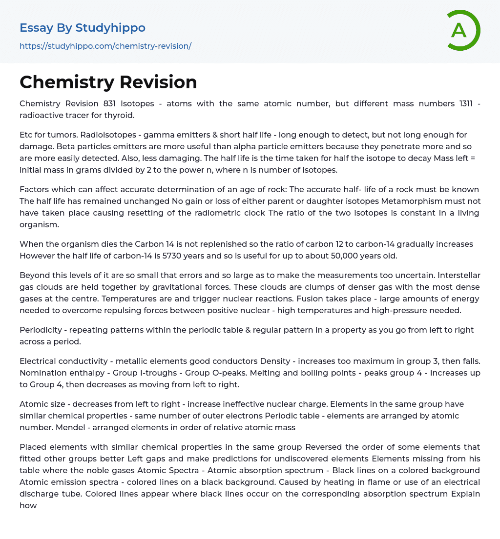 Chemistry Revision Essay Example