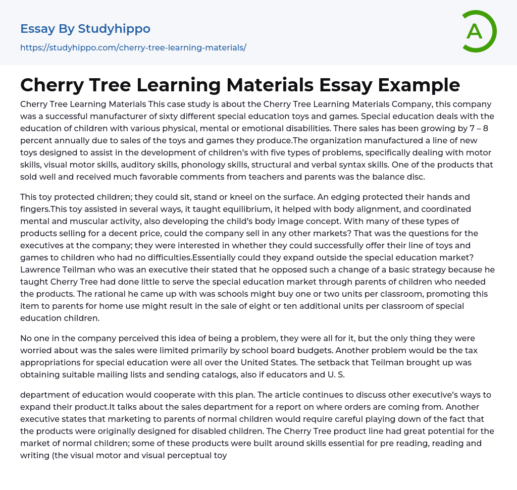 Cherry Tree Learning Materials Essay Example