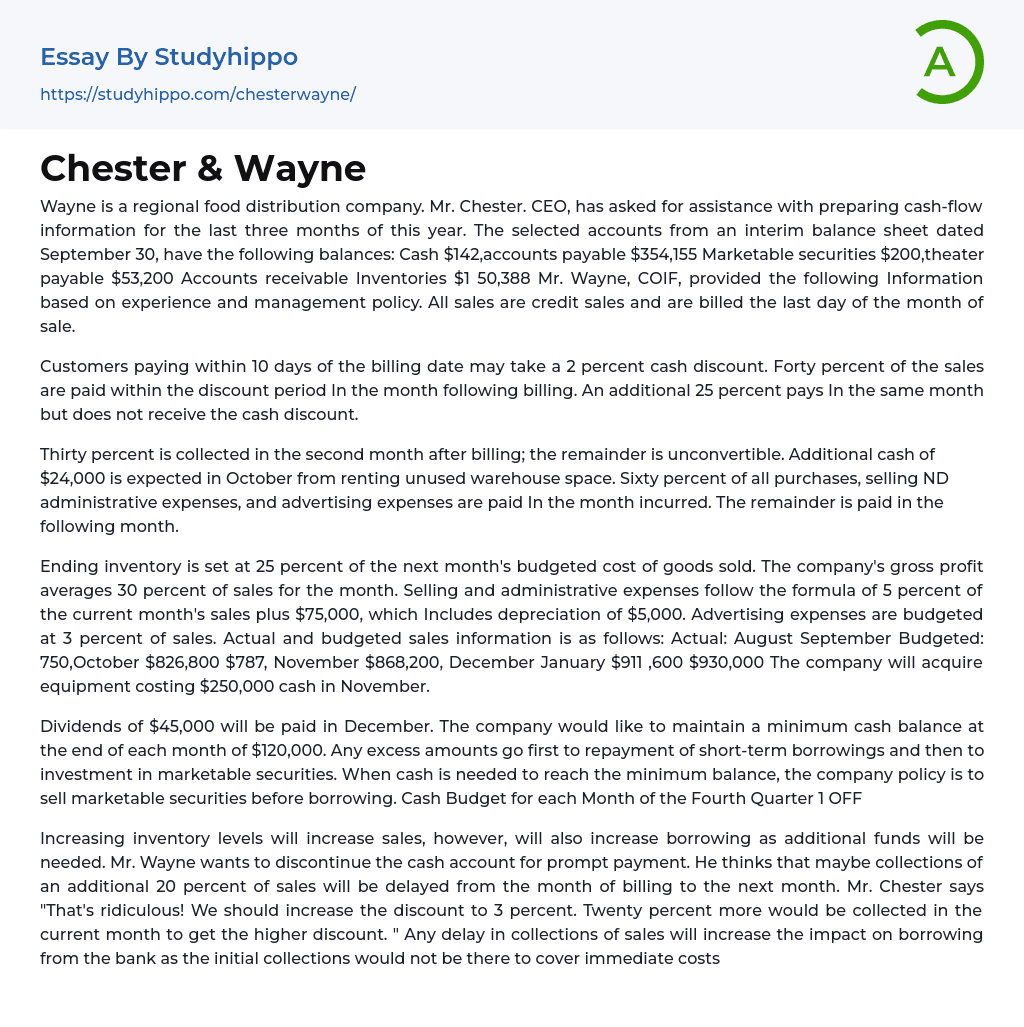 Chester & Wayne Essay Example