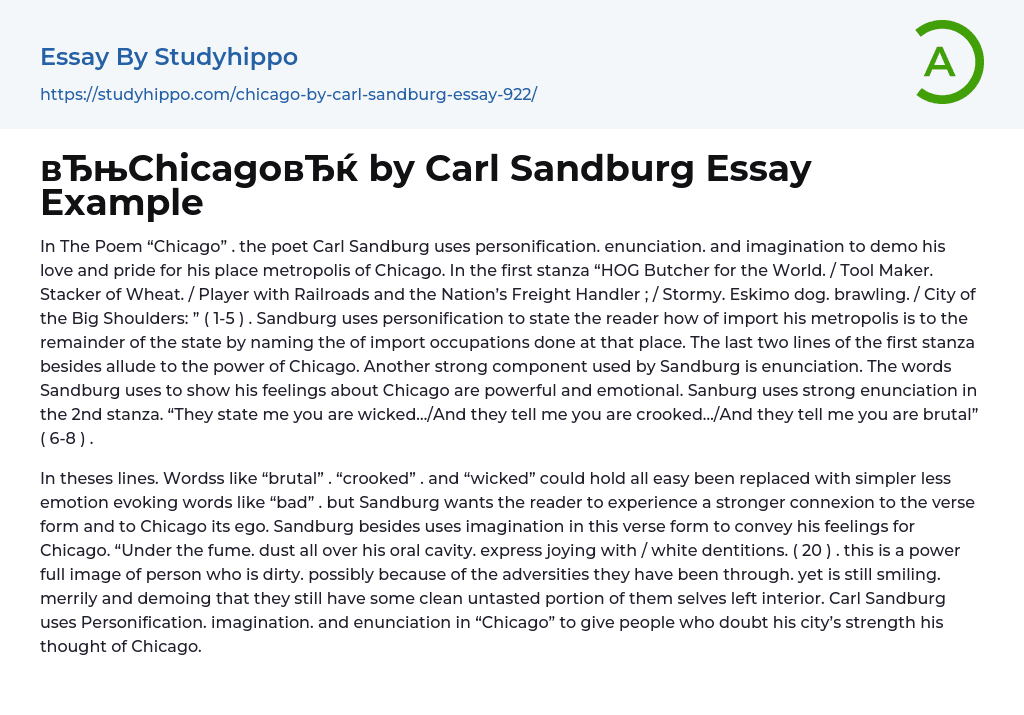 “Chicago” by Carl Sandburg Essay Example