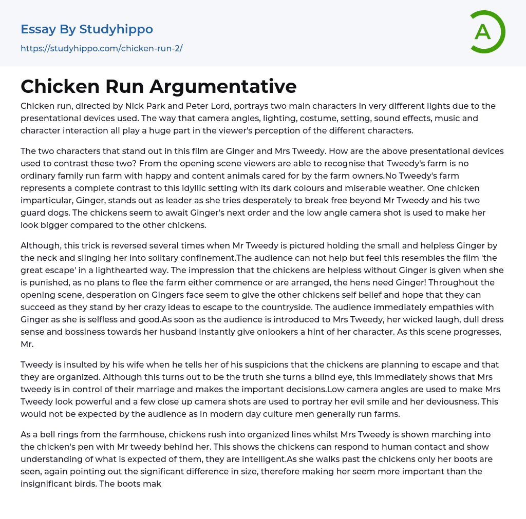 Chicken Run Argumentative Essay Example