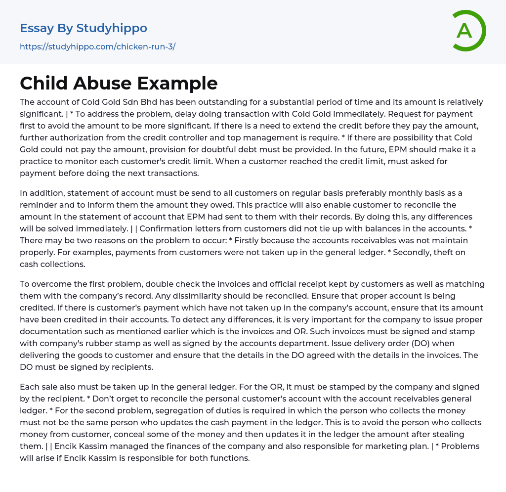Child Abuse Example Essay Example