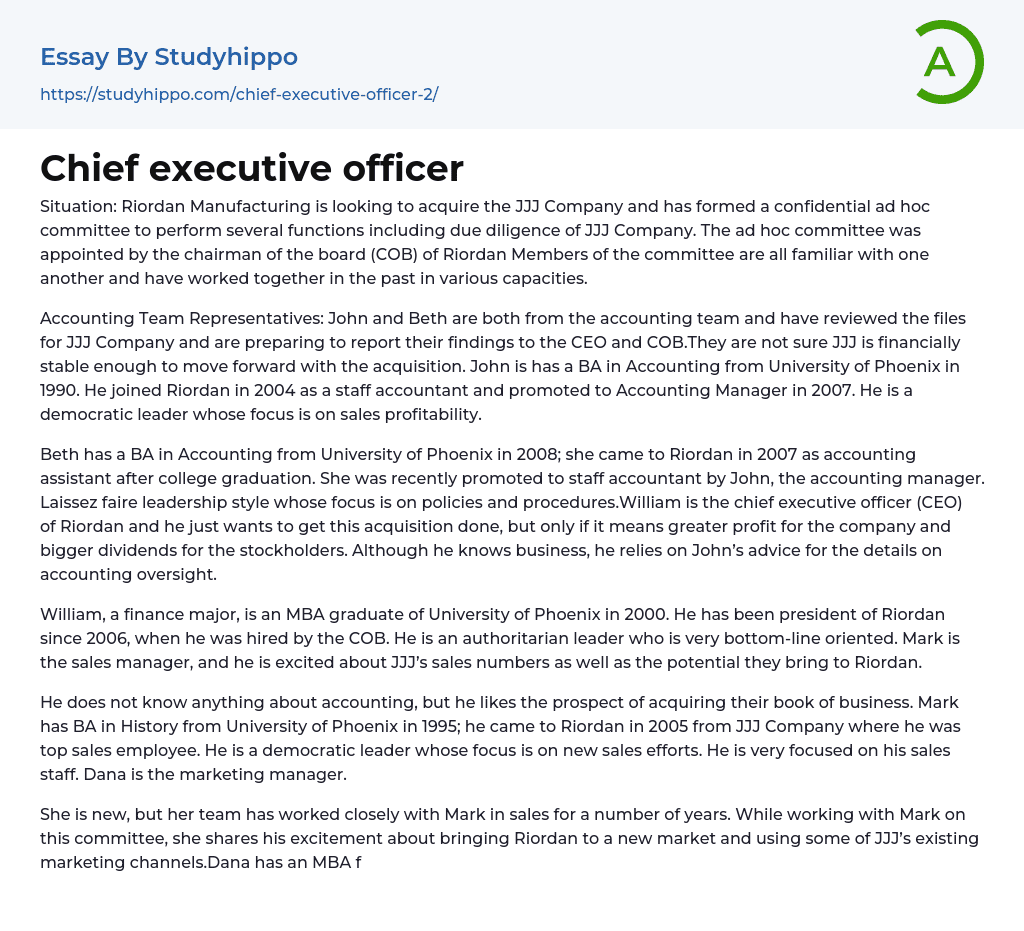 Chief executive officer Essay Example
