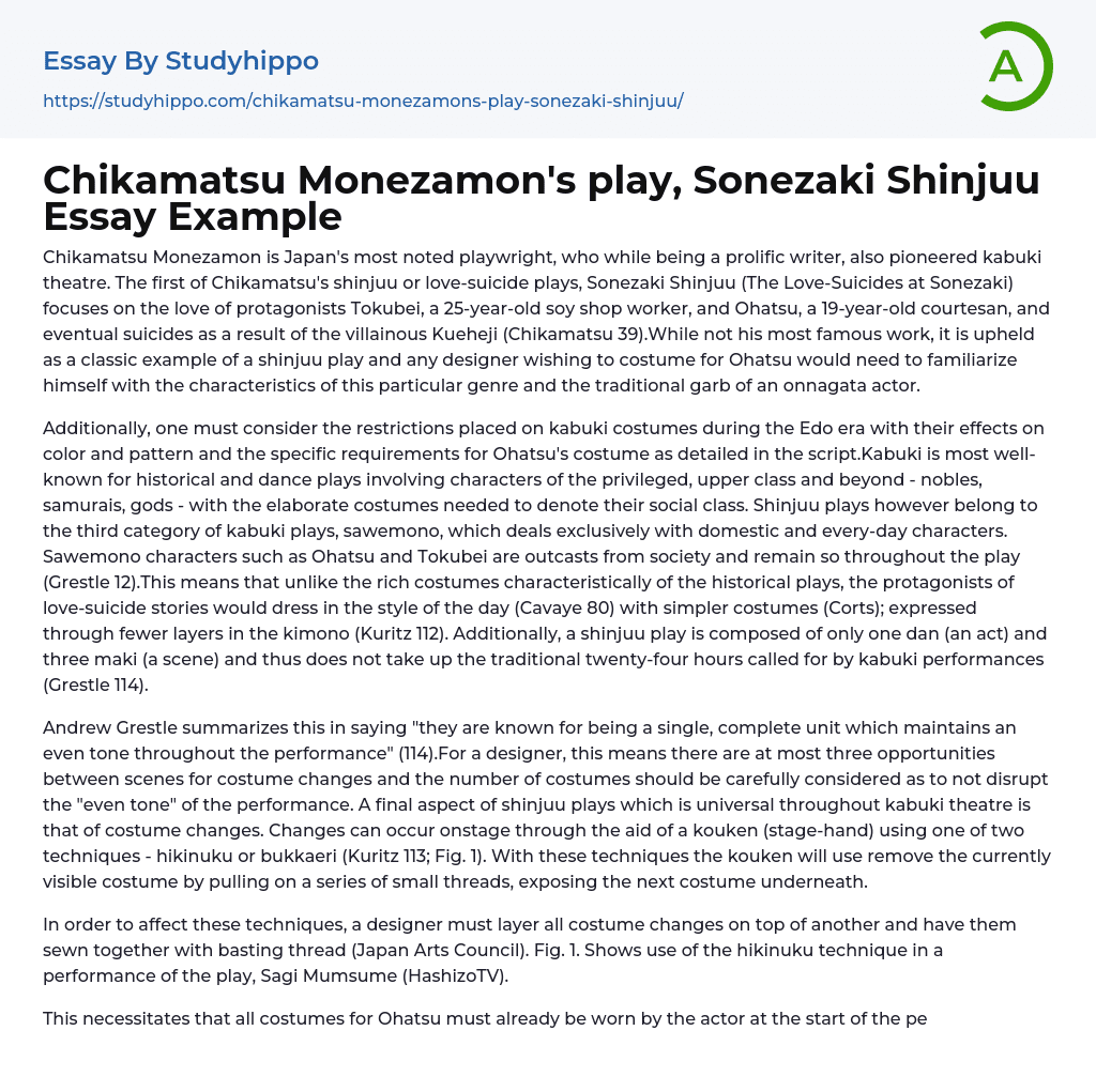 Chikamatsu Monezamon’s play, Sonezaki Shinjuu Essay Example