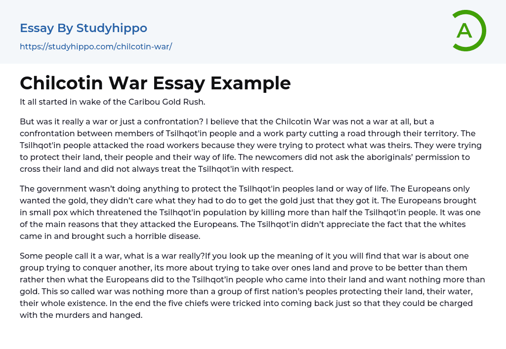Chilcotin War Essay Example