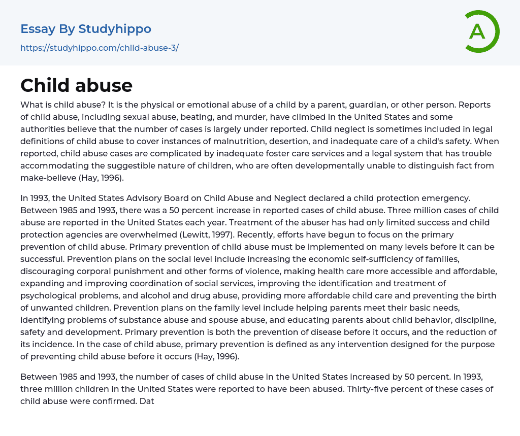 Child abuse Essay Example