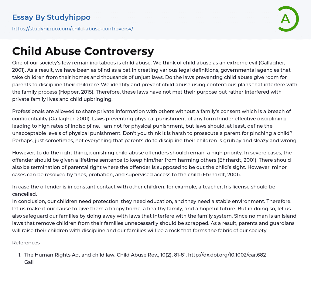 Child Abuse Controversy Essay Example