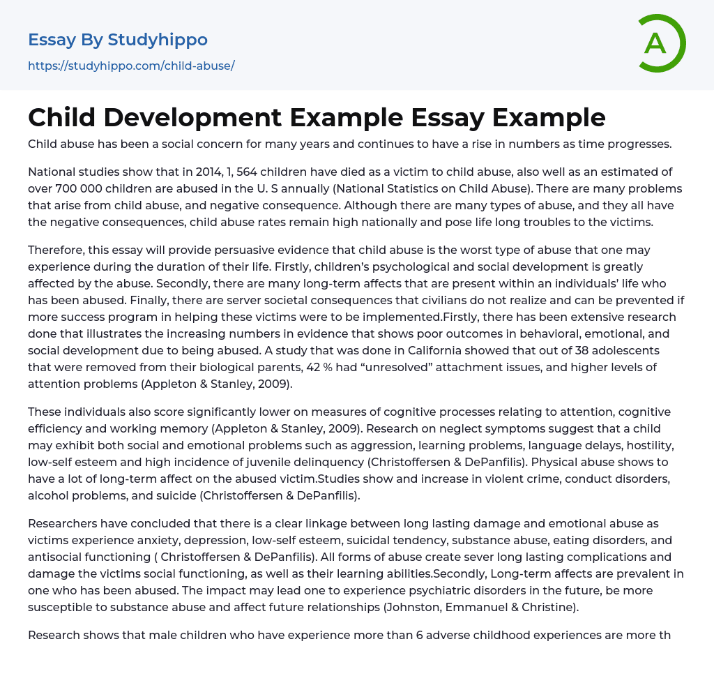 Child Development Example Essay Example