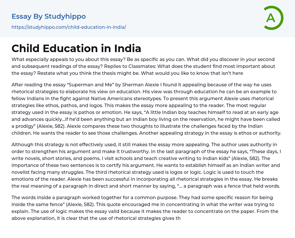 Child Education in India Essay Example