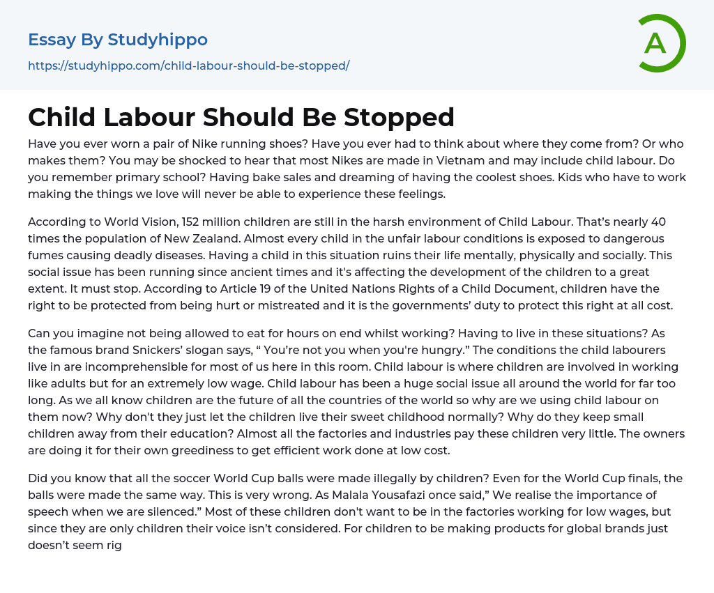 Child Labour Should Be Stopped Essay Example