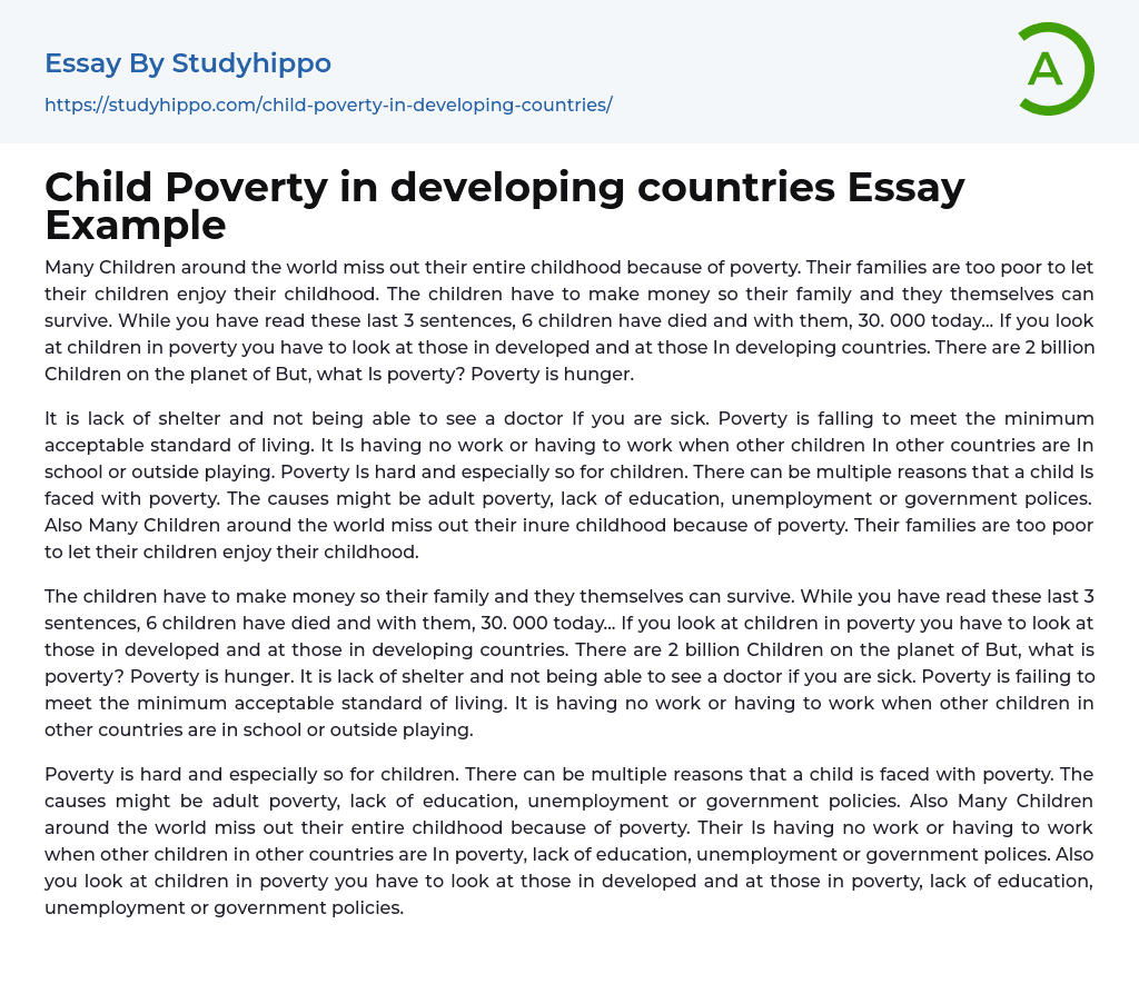 Child Poverty in developing countries Essay Example