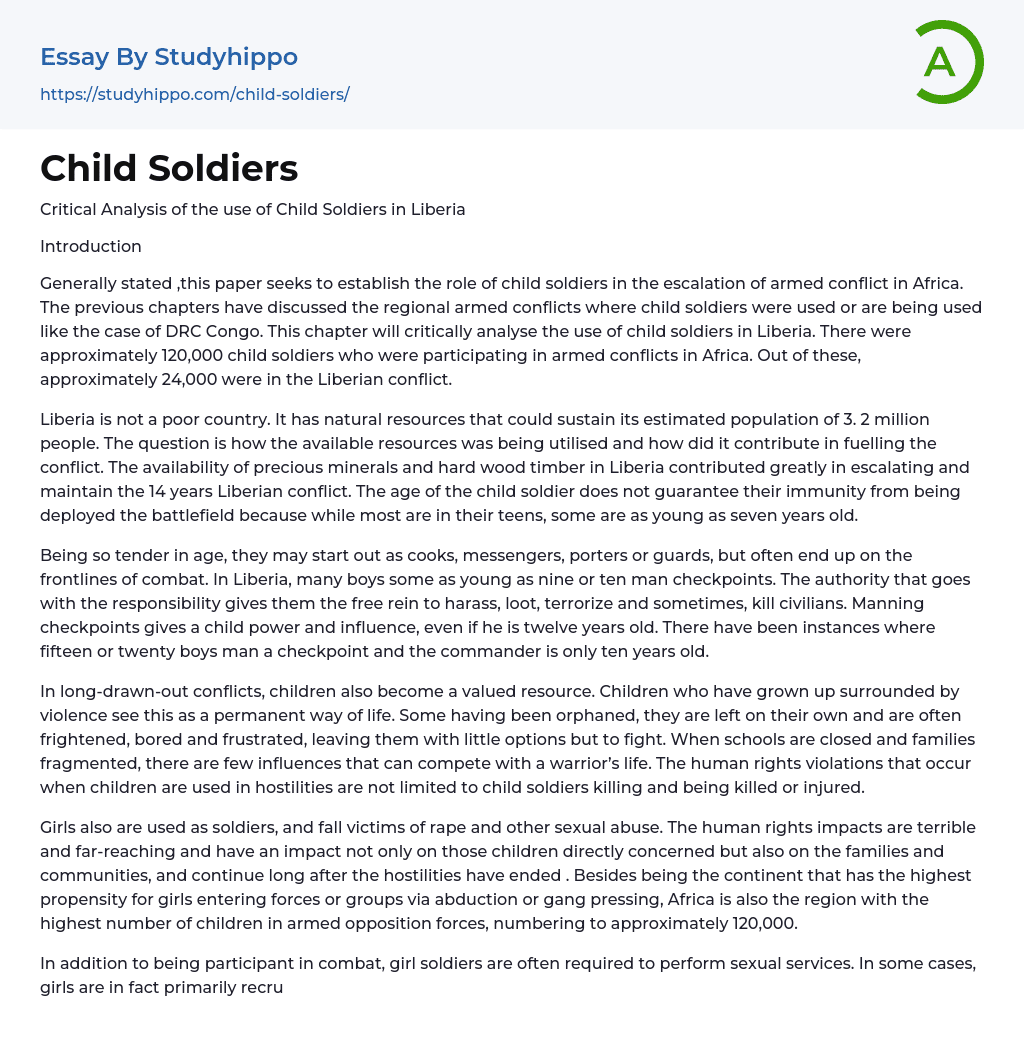 Child Soldiers Essay Example