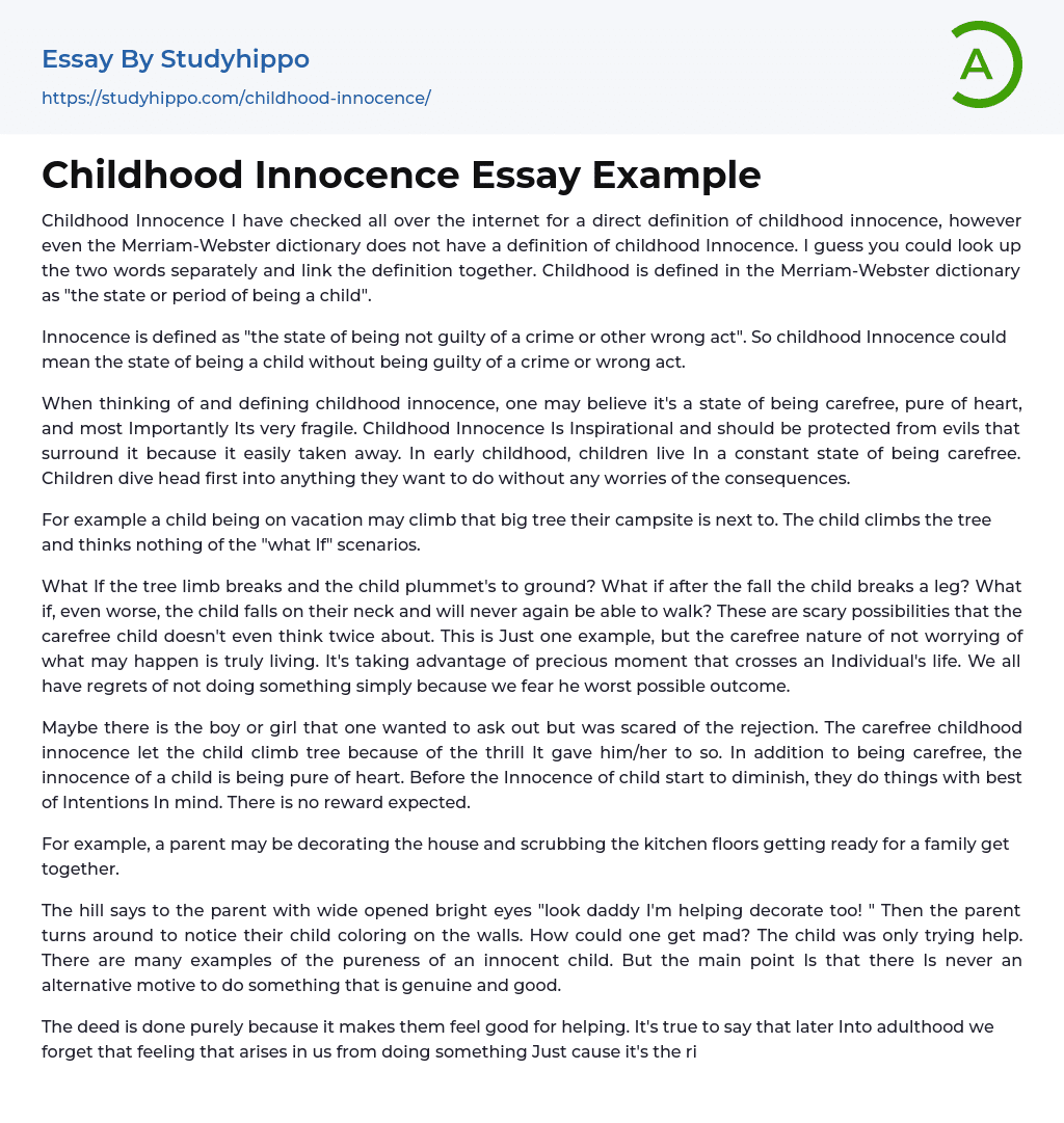 Childhood Innocence Essay Example StudyHippo