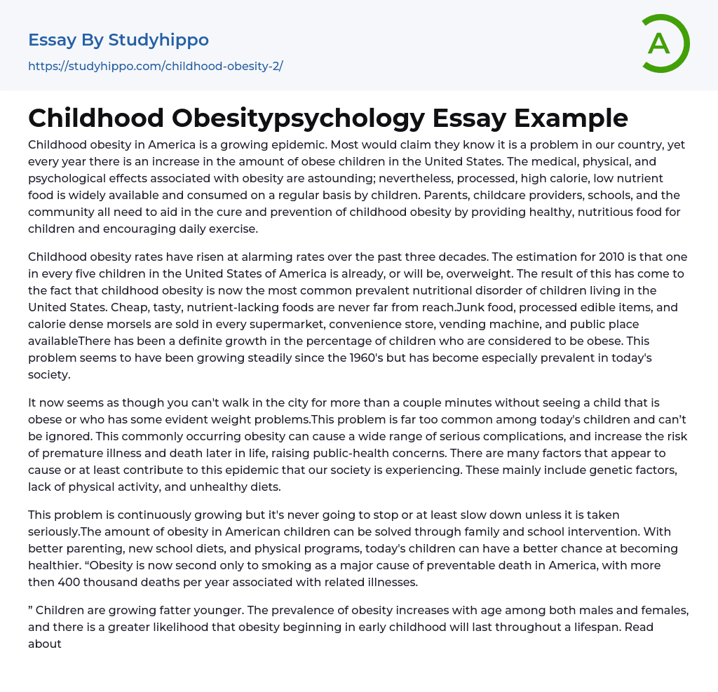 Childhood Obesitypsychology Essay Example