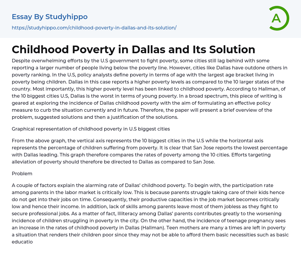 Childhood Poverty in Dallas and Its Solution Essay Example