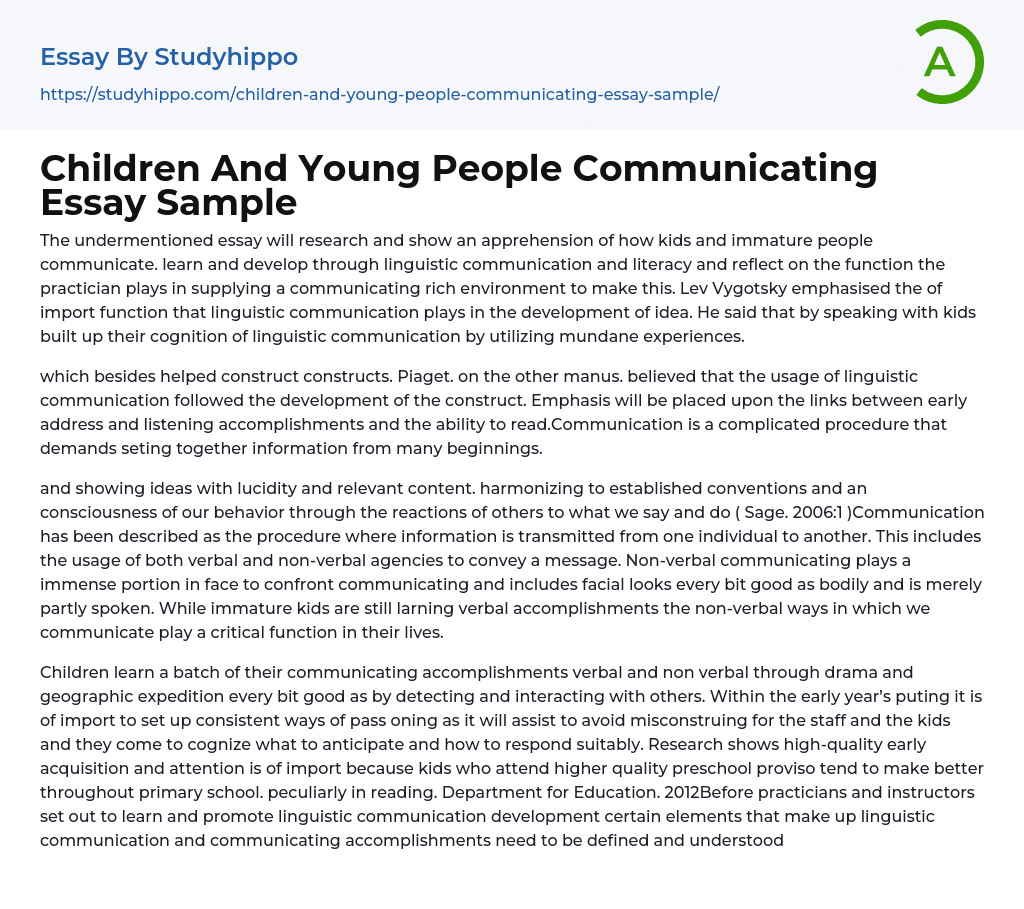 Children And Young People Communicating Essay Sample