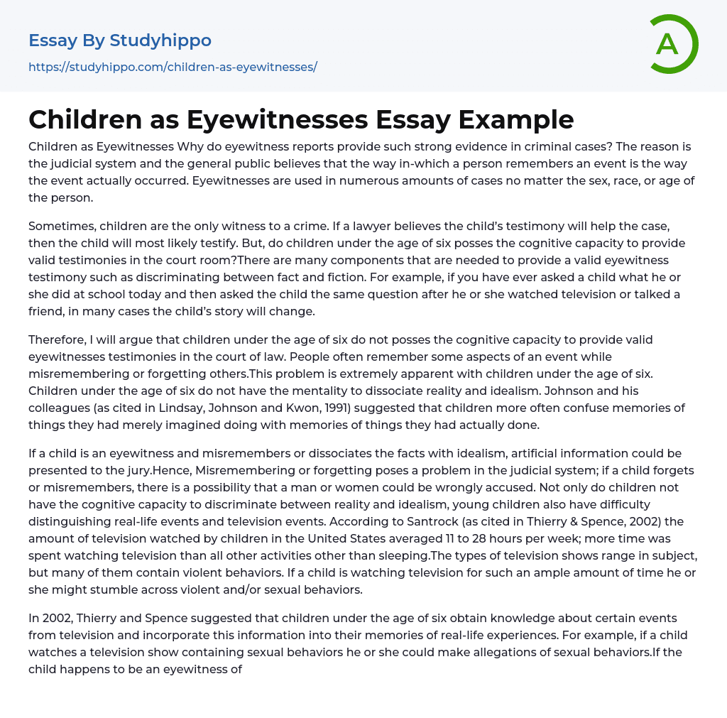 Children as Eyewitnesses Essay Example