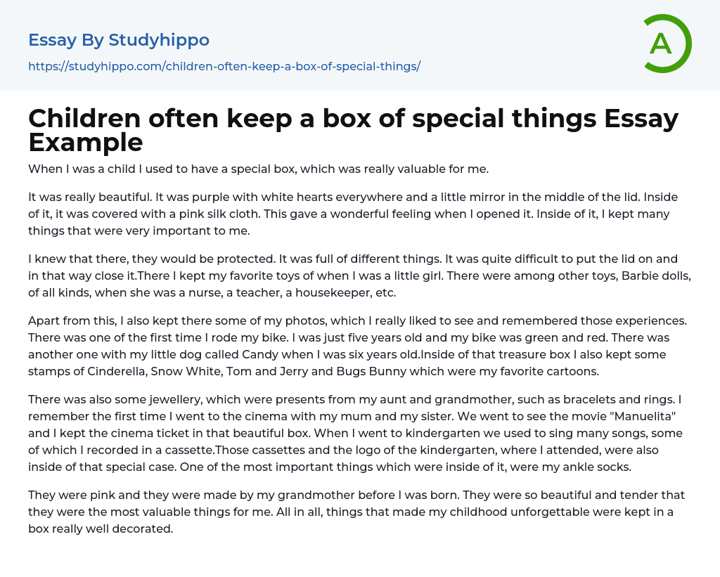 Children often keep a box of special things Essay Example
