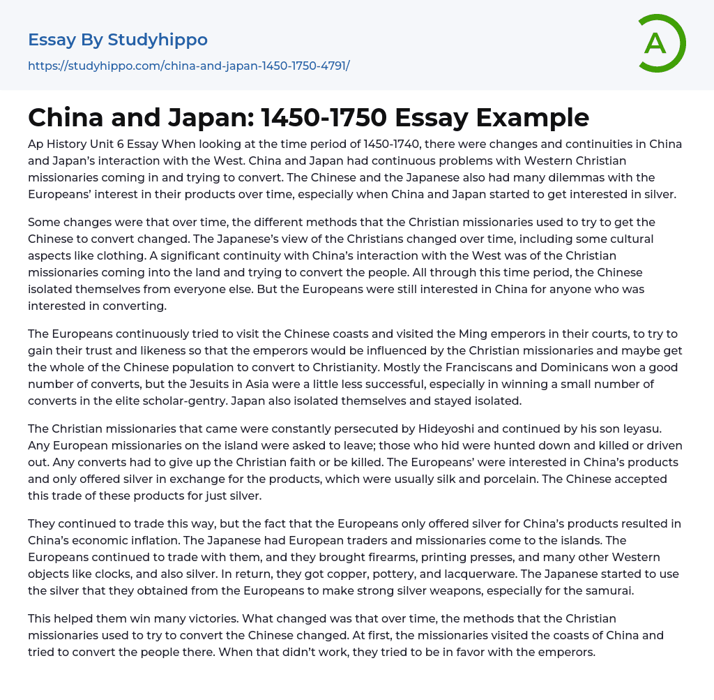 China and Japan: 1450-1750 Essay Example