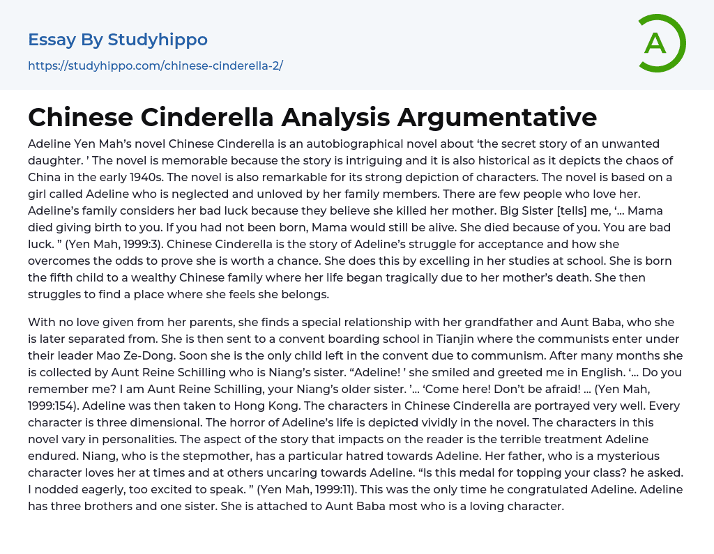 “Adeline Yen Mah’s” Novel Chinese Cinderella Essay Example