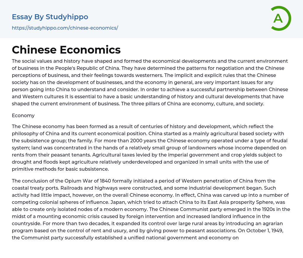 chinese economy short essay