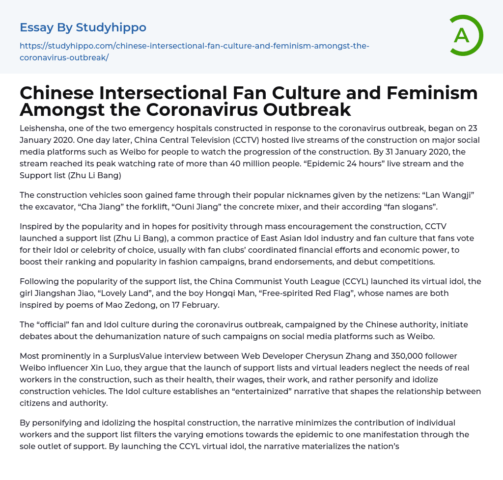 Chinese Intersectional Fan Culture and Feminism Amongst the Coronavirus Outbreak Essay Example