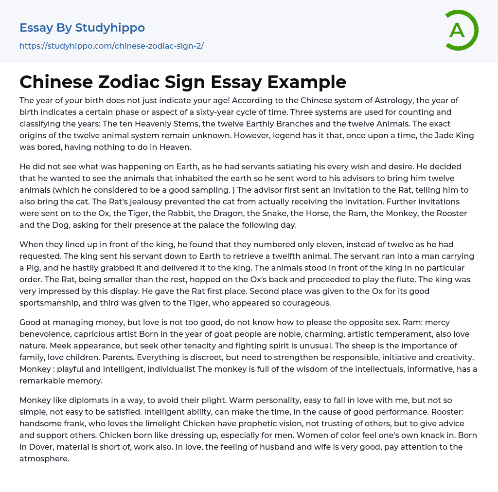 Chinese Zodiac Sign Essay Example
