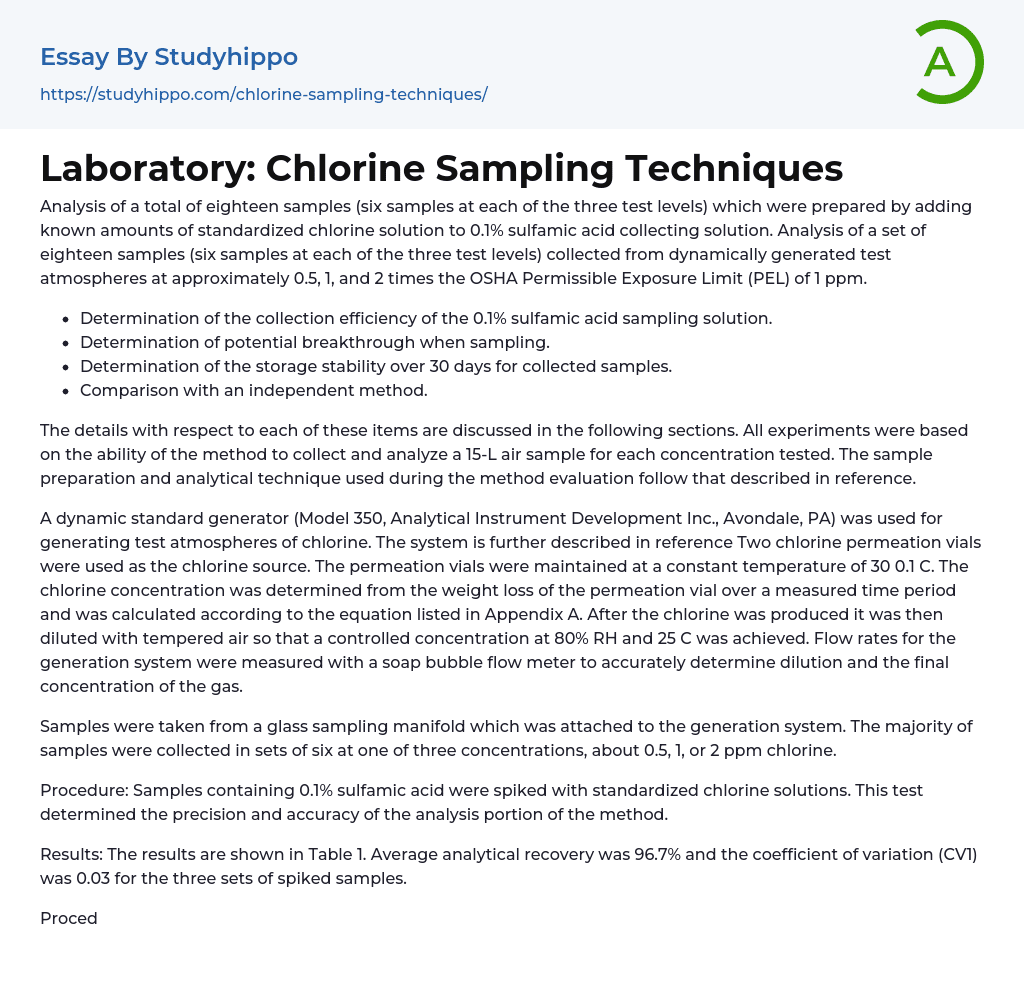 Laboratory: Chlorine Sampling Techniques Essay Example