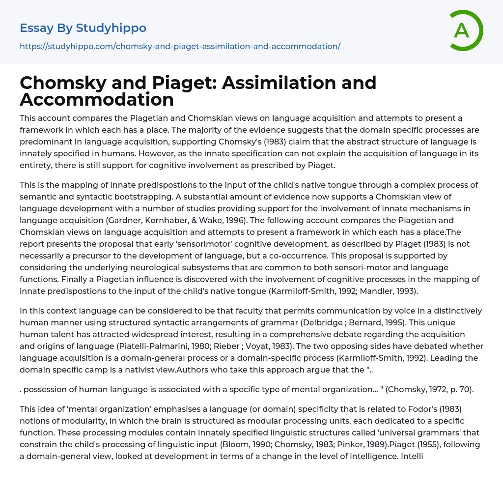 Chomsky and Piaget: Assimilation and Accommodation Essay Example