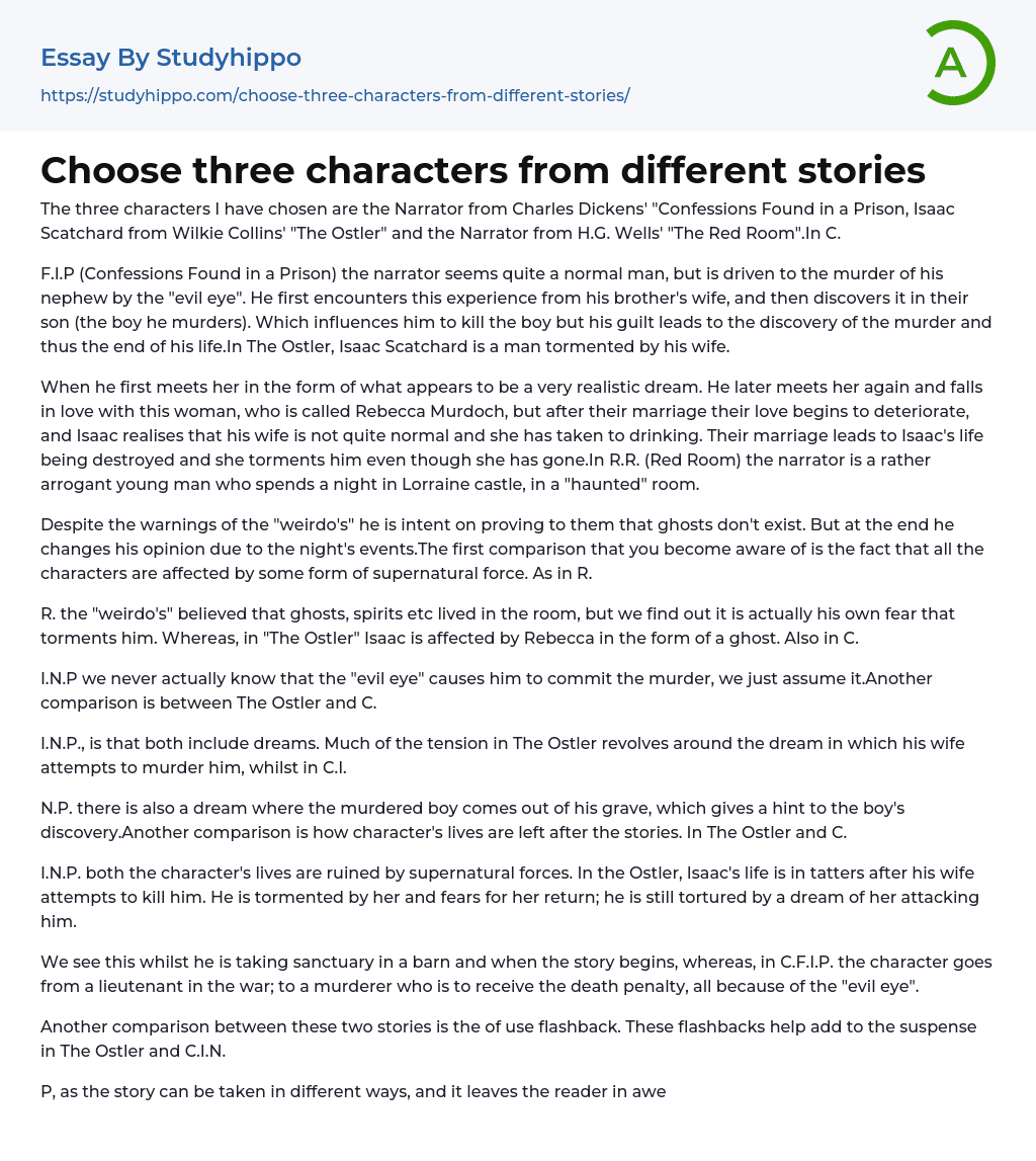 Choose three characters from different stories Essay Example