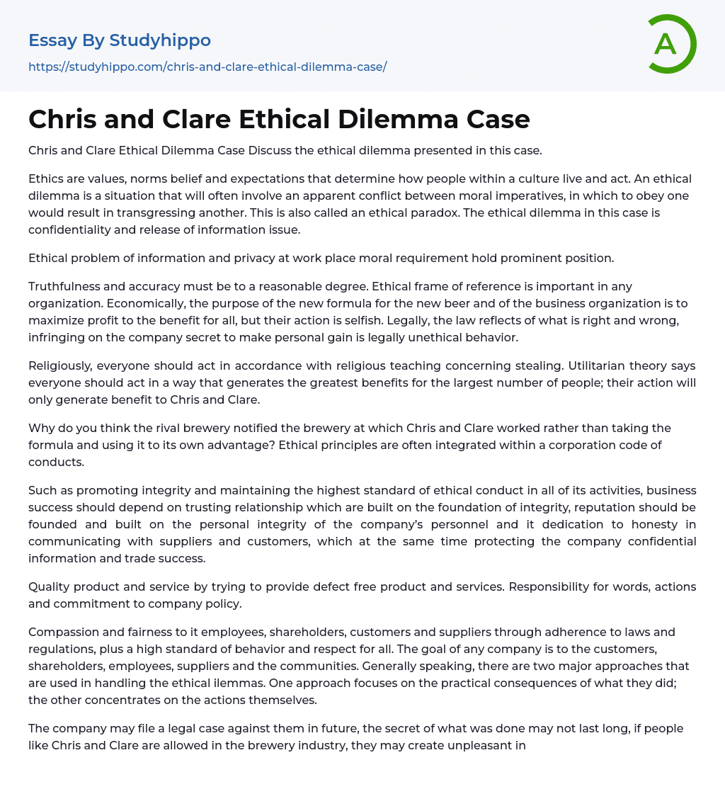 Chris and Clare Ethical Dilemma Case Essay Example
