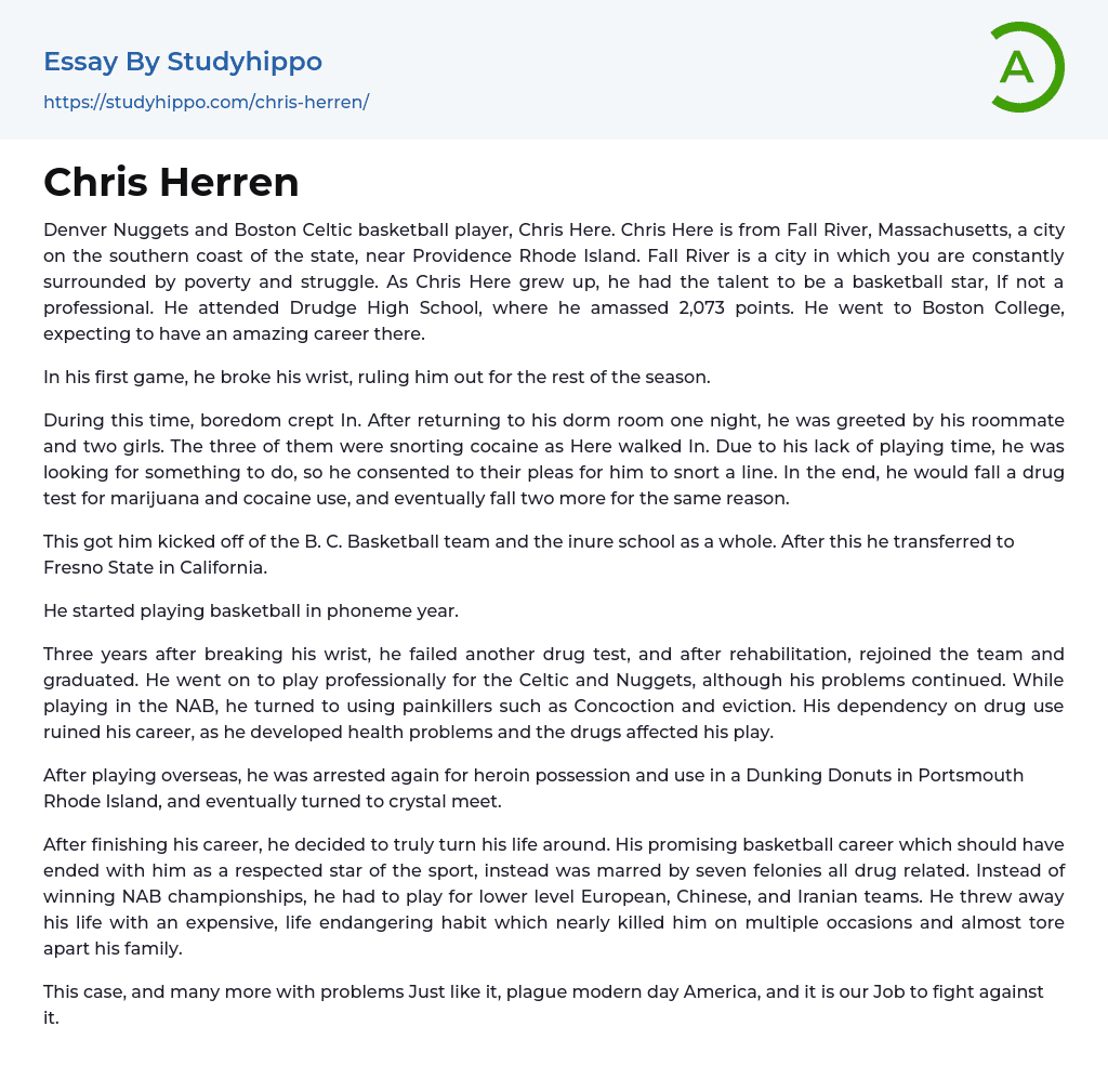Chris Herren Essay Example