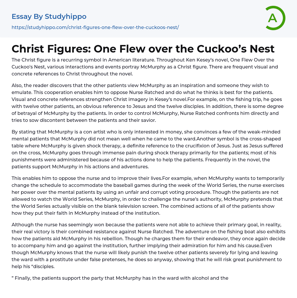 Christ Figures: One Flew over the Cuckoo’s Nest Essay Example
