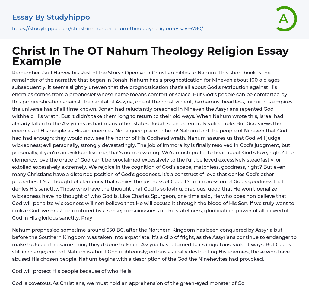 Christ In The OT Nahum Theology Religion Essay Example