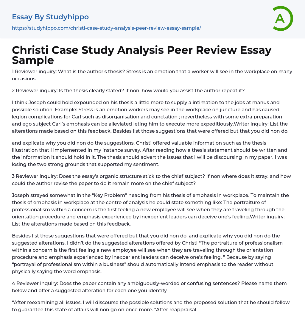 Christi Case Study Analysis Peer Review Essay Sample