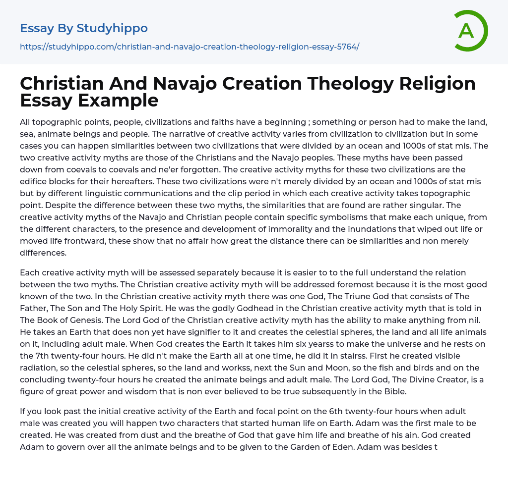 Christian And Navajo Creation Theology Religion Essay Example