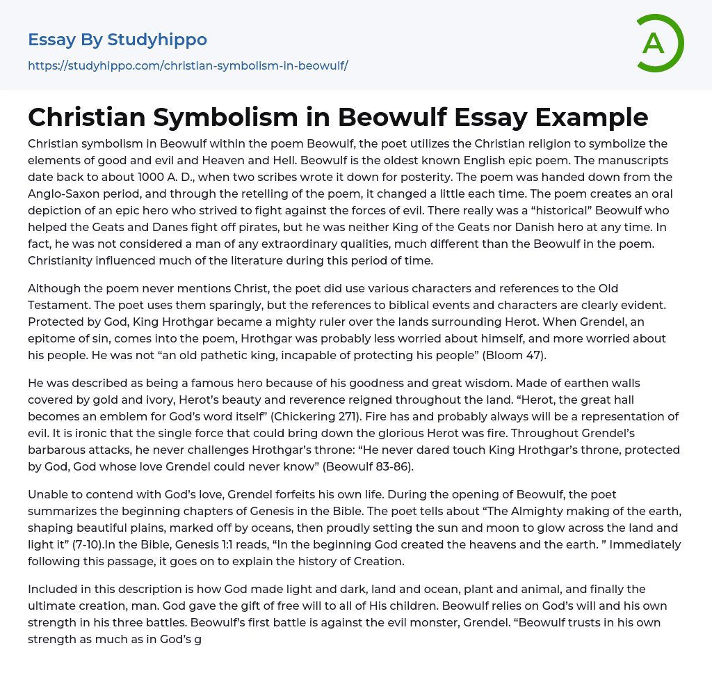 Christian Symbolism in Beowulf Essay Example