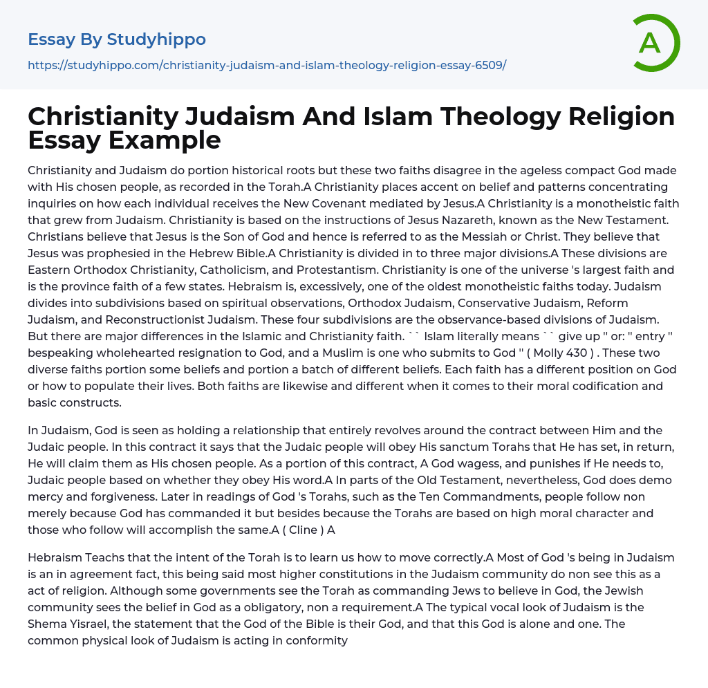 Christianity Judaism And Islam Theology Religion Essay Example